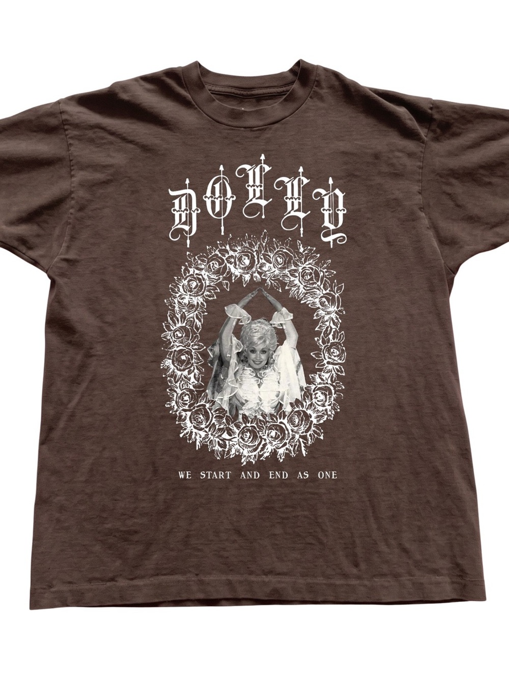 Brown Graphic Tee with White Floral Portrait Print Gift For Her, For Him